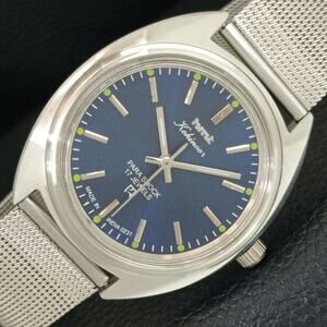 Vintage 1971 HMT Manual Wound Mens Silver Watch & Blue accents